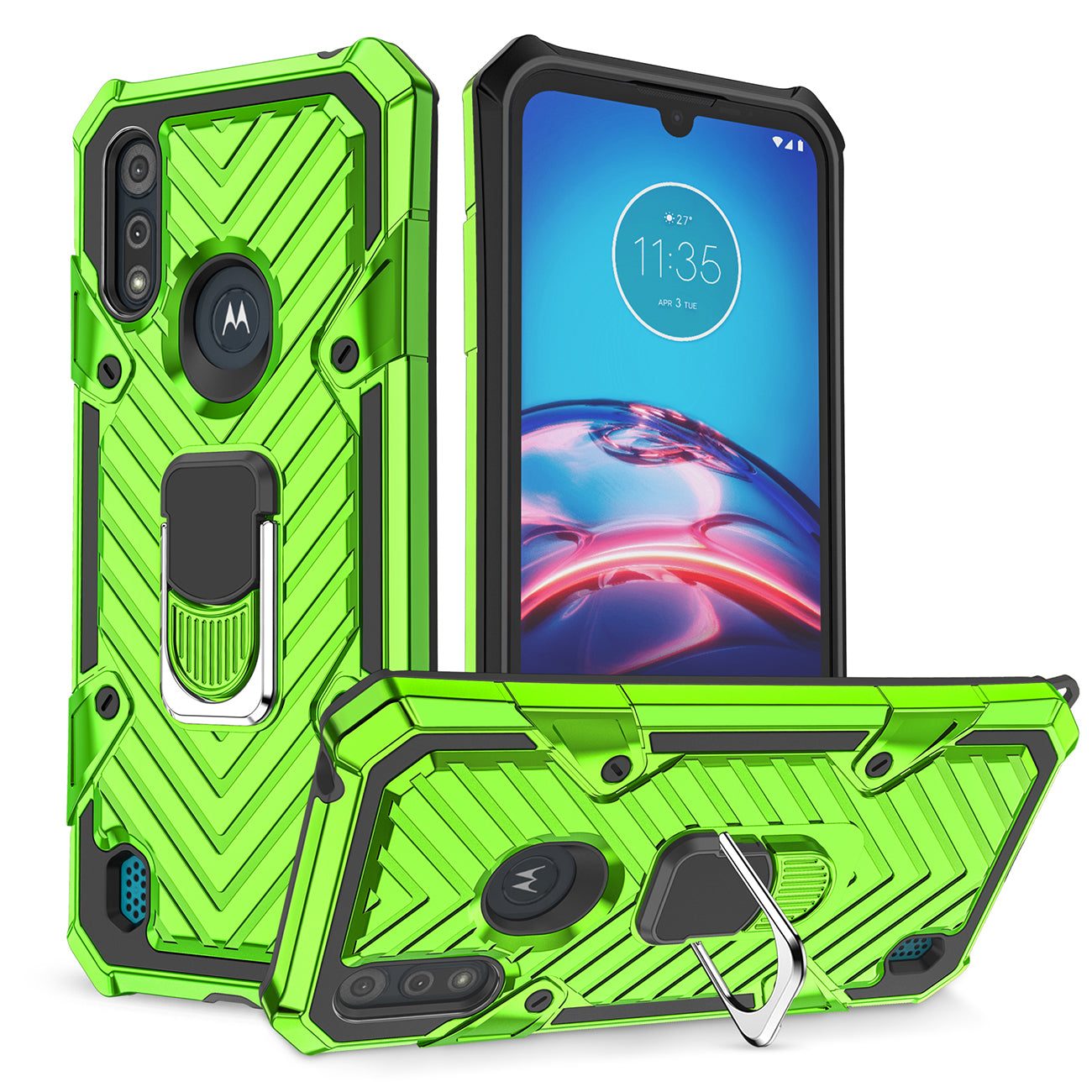 Reiko Kickstand Anti-Shock And Anti Falling Case for Moto E6S In Green